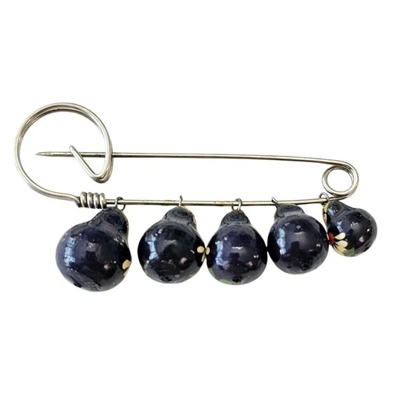 Blue Russian Doll Brooch Five Dangles Bar Pin, J28 - Picture 7 of 11
